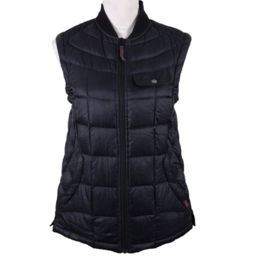 Woolrich Black Quilted Goose Down Round Collar Sleeveless Zip Up Outdoor Vest